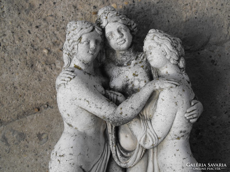 Ritka Antik Három Grácia Női Akt  Kastély kerti  Műkő tömör művészi szobor