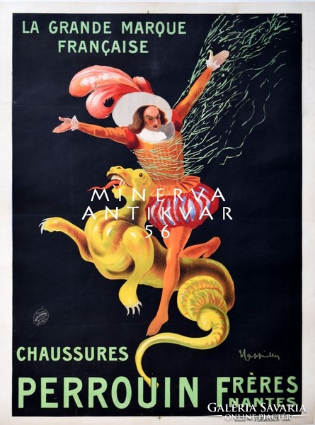 Vintage francia csizma cipész suszter reklám plakát reprint nyomat Cappiello sárga sárkány nemes