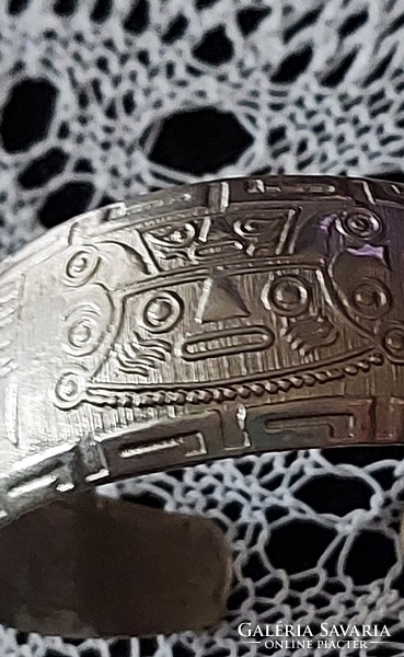 Silver-plated unisex bracelet, bangle, Inca motifs, adjustable