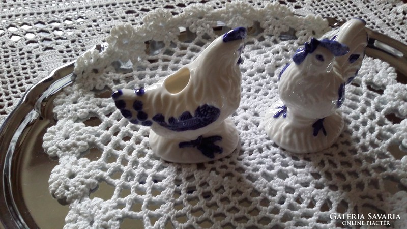 Porcelán kakas és tyúk fogpiszkáló, fogvájó tartó