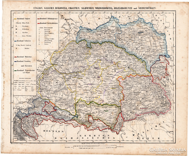 Magyarország térkép 1857, eredeti, Berghaus, német nyelvű, Erdély, Galícia, Bukovina, ÖSSZEFIRKÁLT!
