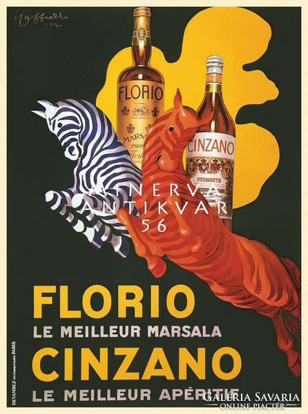Vintage Florio Cinzano reklám plakát reprint nyomat Cappiello vermut alkohol piros csíkos zebra pár