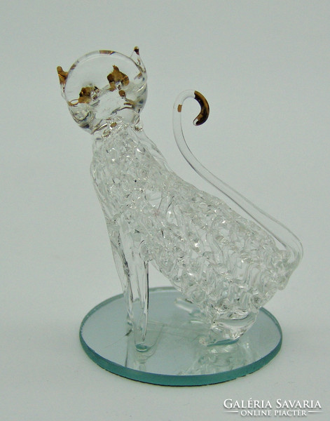 B575 Kristály üveg aranyozott cica macska - hibátlan szép állapotban