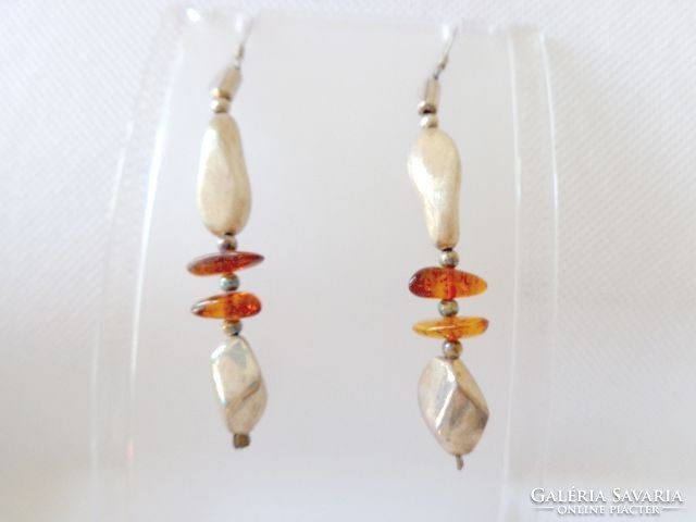 Silver airy fine amber long earrings