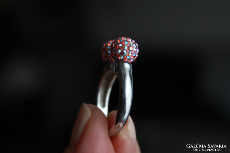 ​Különleges színű Swarovski köves bogyós nyitott ezüst gyűrű 925