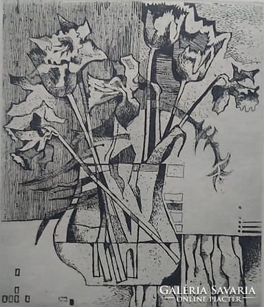 Mária Túry: still life (etching 28x25 cm) modern - student of István Szőnyi, wife of György Kádár