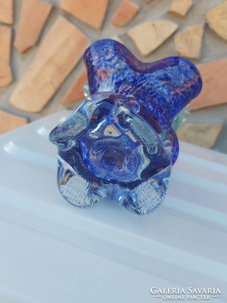 Gyönyörű üveg kék szakított  kosár  üvegkosár nosztalgia Gyűjtői  darab  /Karcagi, Berekfürdői/