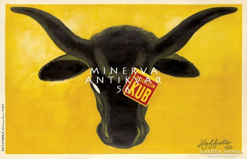 Vintage bouillon francia húsleves kocka reklám plakát reprint nyomat Cappiello bika fej szarv