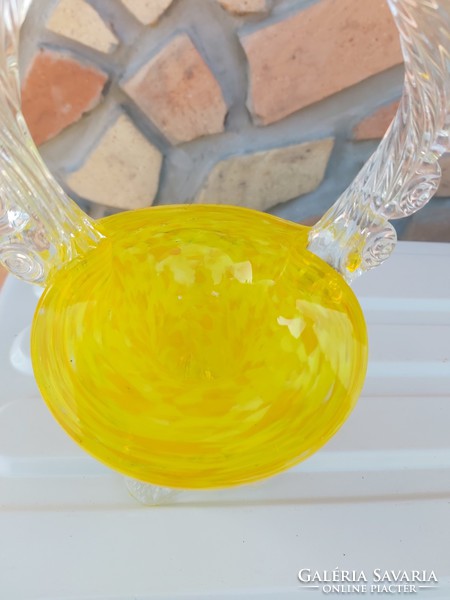 Gyönyörű üveg sárga szakított  kosár  üvegkosár nosztalgia Gyűjtői  darab  /Karcagi Berekfürdői/