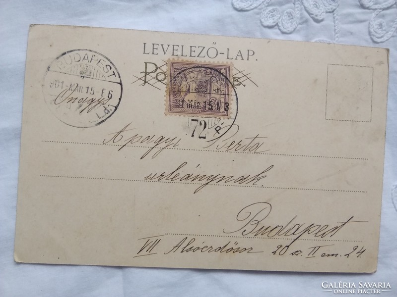 Antik/szecessziós litho/litográfiás, képeslap/üdvözlőlap tájkép, nefelejcs, vízesés 1901