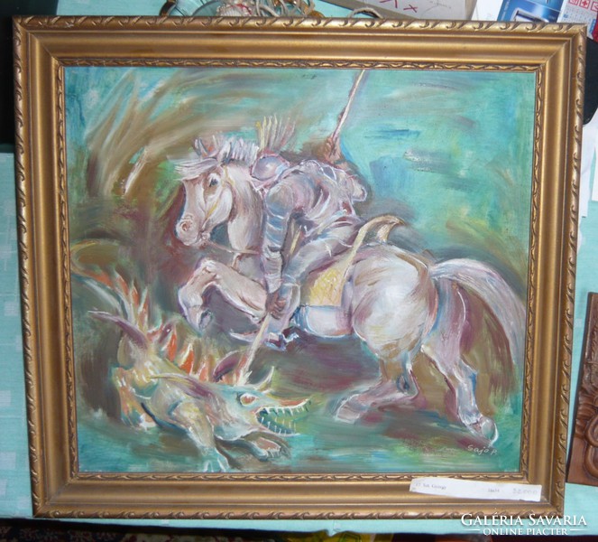 Szent György leszúrja a sárkányt Festmény  38x28 cm