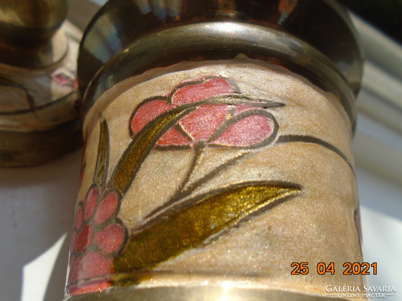 Rekeszzománc  kézzel készült irizáló virágmintákkal tömör bronz fedeles fűszertartó, tároló