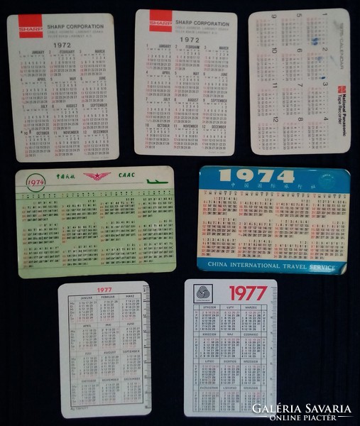 Külföldi kártyanaptárak, 7 db., 1972-77