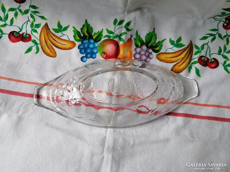 Csónak alakú üveg gyümölcsös tálka