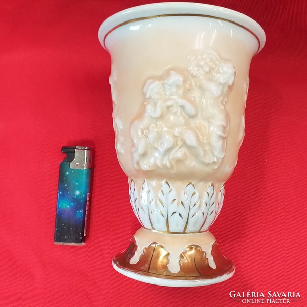 Német,Germany Plaue Von Schierholz Puttó,Angyal Mintás Porcelán Váza 16 cm