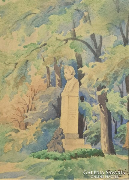 Tibai Takács Jenő (1876 - 1943) Móricz Zsigmond szobra c. festménye EREDETI GARANCIÁVAL