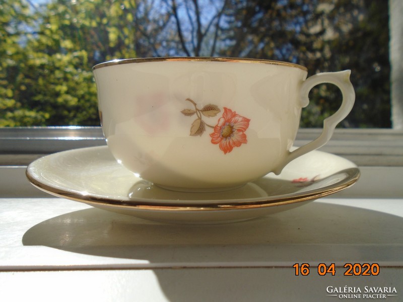 AUGARTEN jelzéssel, festményszerű virággal belsejében teás csésze alátéttel