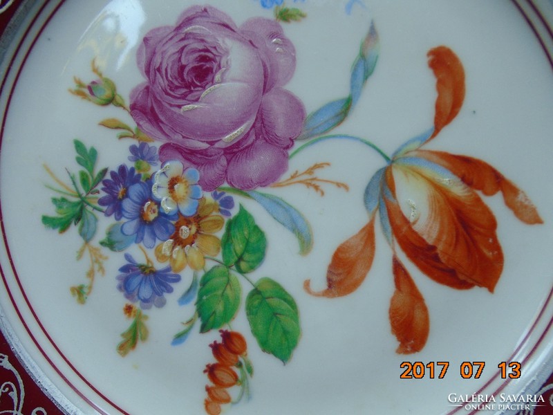KARLSBAD CARL KNOLL monogrammal,kézzel festett virág mintás,ezüst klasszicista szegély mintás mintás