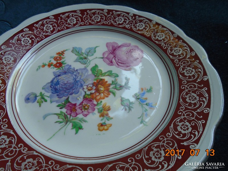 KARLSBAD CARL KNOLL monogrammal,kézzel festett virág mintás,ezüst klasszikus szegély mintás tányér,