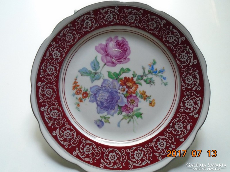 Karlsbad carl knoll monogrammed, hand-painted flower pattern, silver classicist border pattern plate