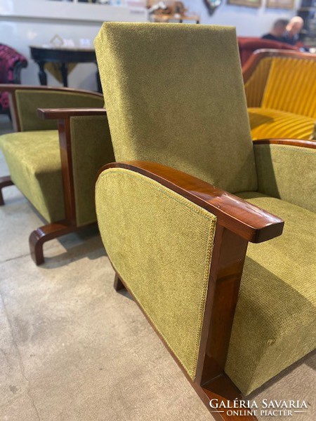 Art deco olive green armchair pair-b158