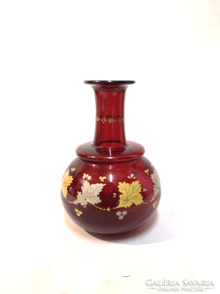 Likőrös palack, XIX-századi, pácolt, festett üveg - 02849