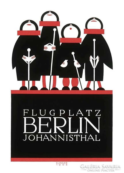 Német repülőtér plakát reprint nyomat Klinger 1908 Berlin vicces figurák fekete talár kesztyű gallér