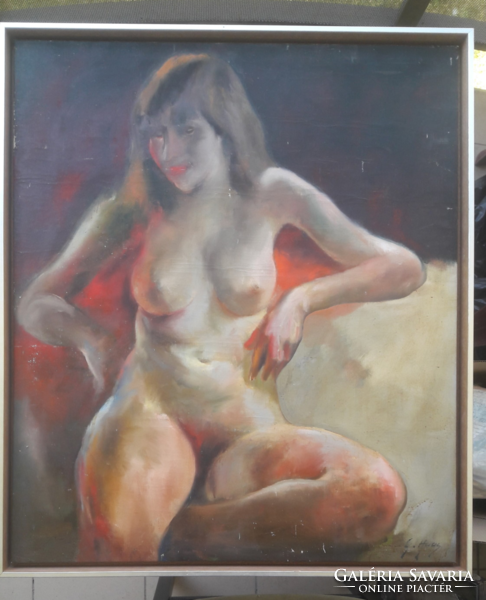 AKT (olaj, vászon, 93x80 cm kerettel)  "G. Haas" jelzéssel meztelen nő portréja, nagyméretű