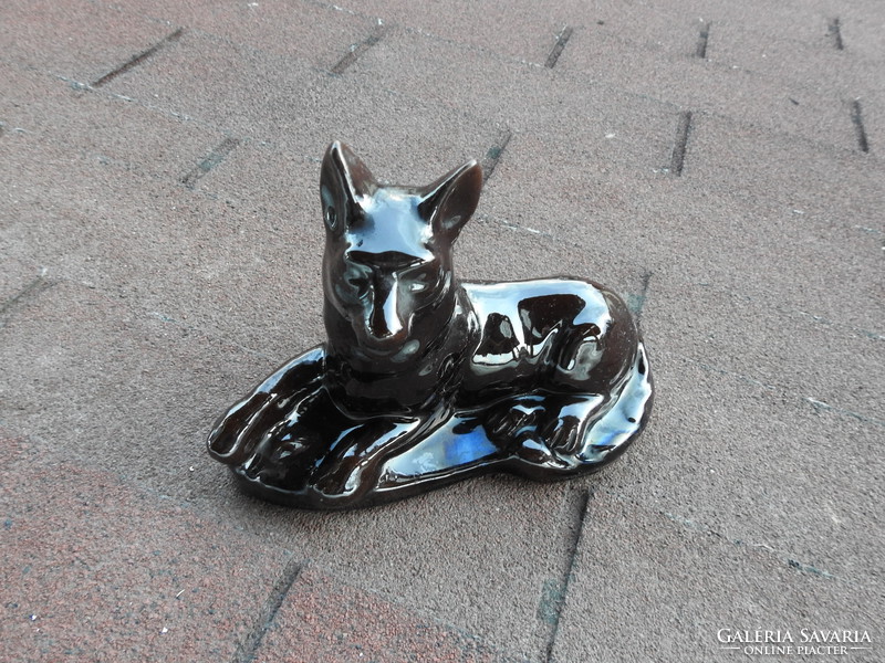 Old glazed ceramic wolf dog - dog