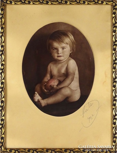 1E142 Régi keretezett gyermek gyerek csecsemő fotográfia 1932