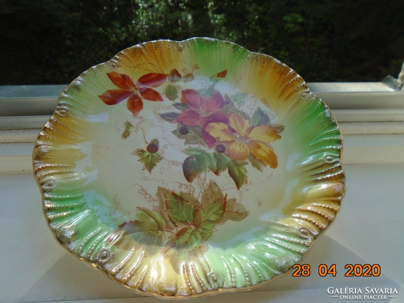 1898 Barker&kent Victorian clematis hand-painted gilt embossed wall plate