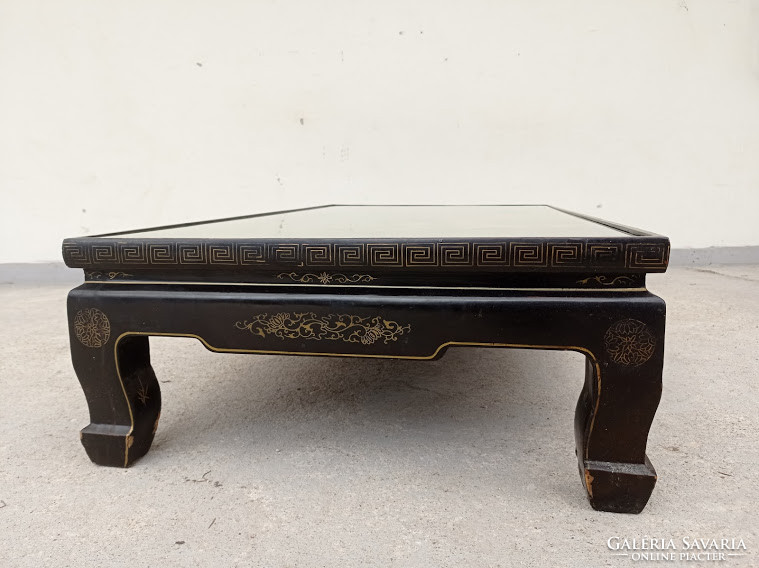Antik kínai bútor virág motívumos festett fekete lakk szekrény hez való alacsony asztal 4190