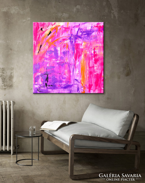 Red edit: pink passion 4 modern abstract 80x80cm