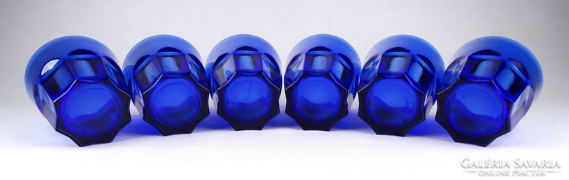 1E200 Hibátlan jelzett francia kék üvegpohár készlet 6 darab