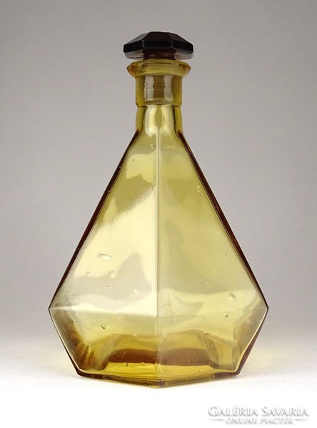 1E239 Régi borostyánsárga színű art deco dugós üveg likörös üveg 17 cm