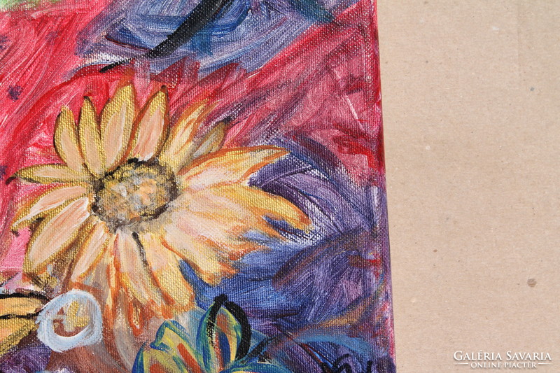 Színes virágok - KORTÁRS festmény