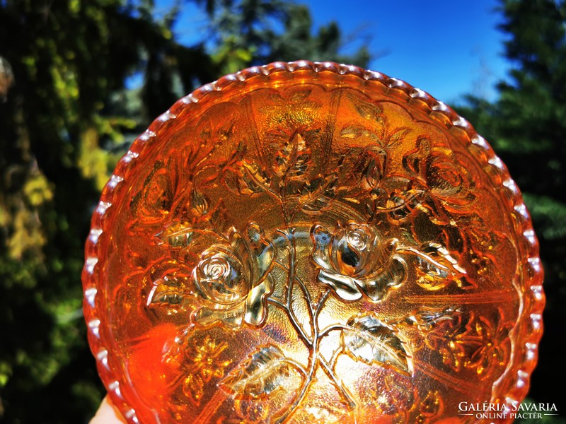 Iridescent rose bowl with fenton carnival