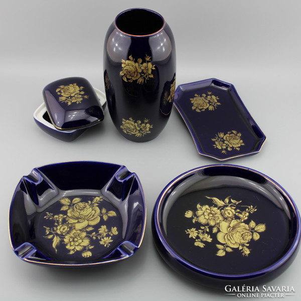 Vintage porcelain vase set, ashtray, talisman, bowl