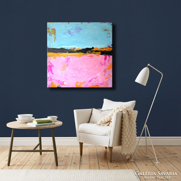 Vörös Edit : Pink Passion 1 Modern Abstract 80x80cm