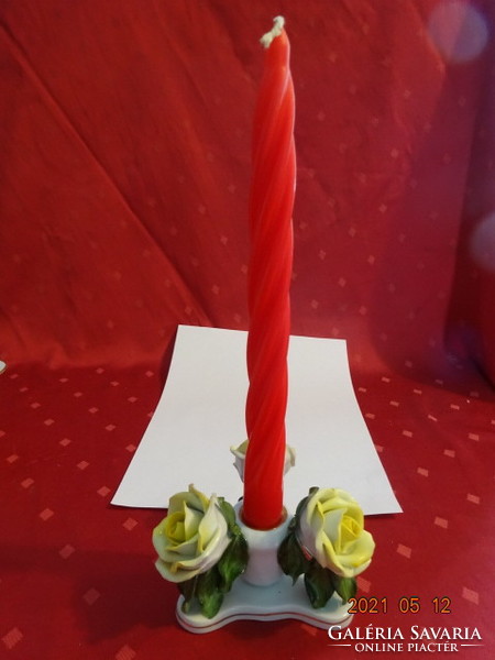 Herendi porcelán, sárga rózsás gyertyatartó, magassága 8 cm. Vanneki!
