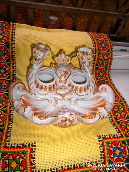 Antique hand painted porcelain ink holder-calamari.