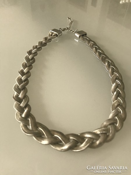 Silver-plated braided necklace, 45 cm long