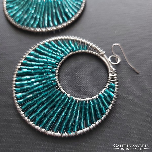 Stainless steel turquoise earrings with Japanese straw beads, decorative, imposing piece