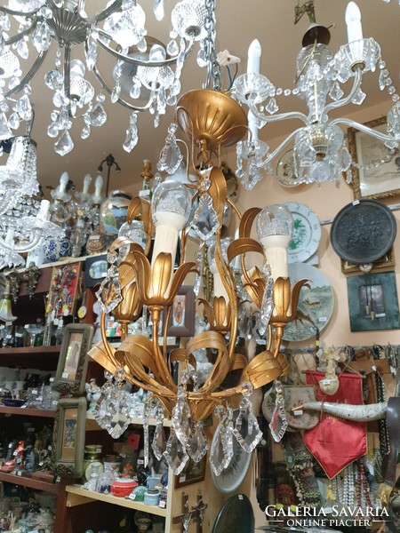 Gilded crystal hanging chandelier