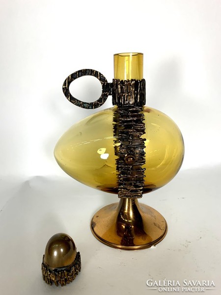 Penti Sarpaneva likőrös üveg bronz díszekkel - 01631
