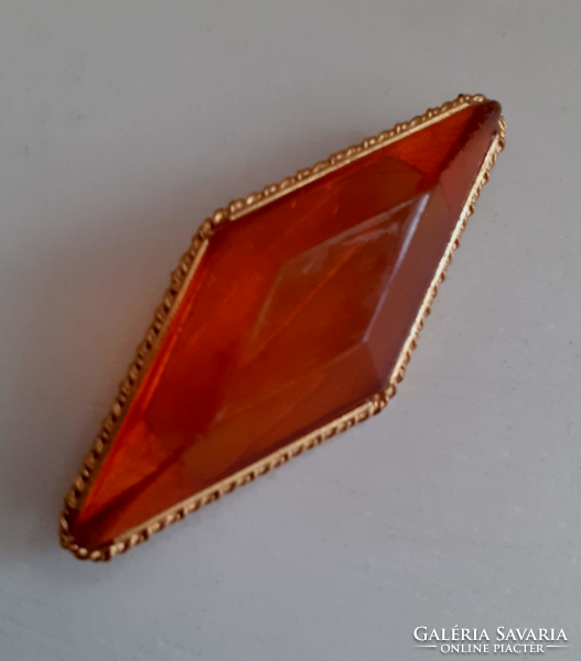 Retro genuine amber brooch pin in marked frame
