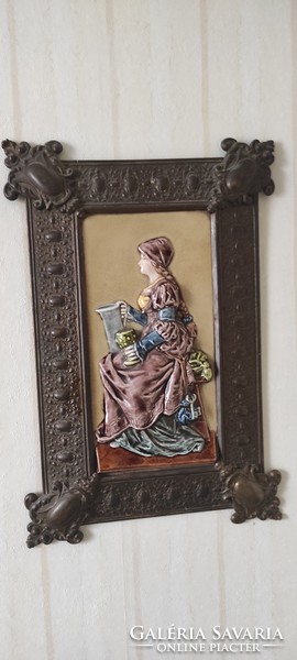 I'm off! Wall picture majolica, faience, convex majolica figural baroque style, faience