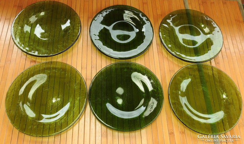 Vintage green heavy glass cake plate set