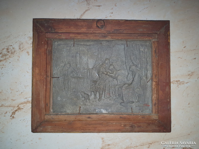 Antique copper electroplating in an original wooden frame, 24.5x30 cm