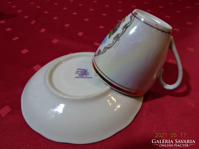 Bohemia Czechoslovak porcelain, lychee coffee cup + placemat. Mariazell memorial. He has!